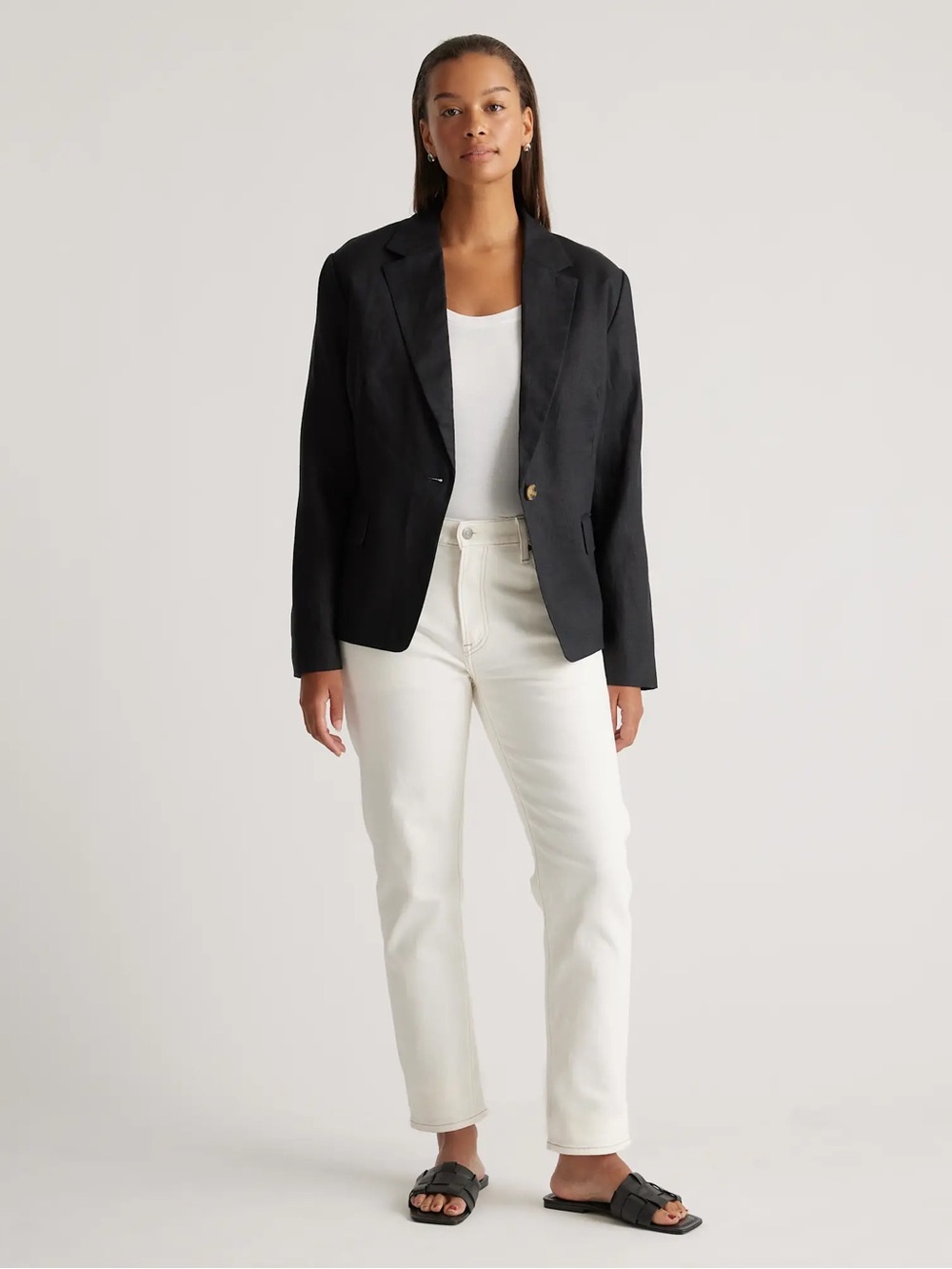 Quince 100% European Linen Structured Blazer Black Size Small NWOT